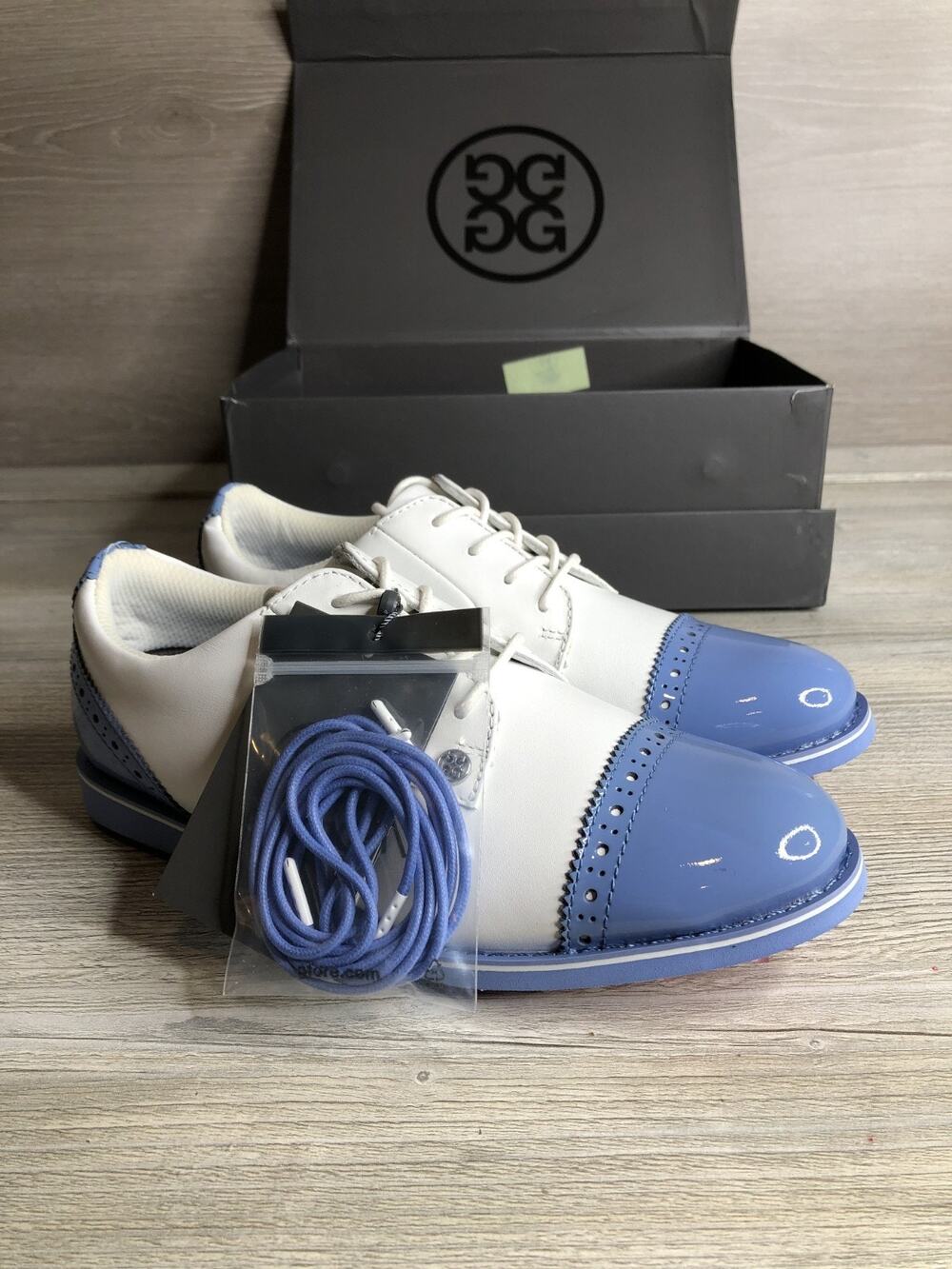 G/FORE Women's Cap Toe Gallivanter Golf Shoes Snow White Vista Blue Sz 7 New
